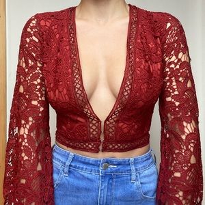 Maroon Crochet Crop Top